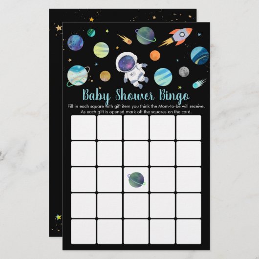 Astronaut Buitengheids Baby shower Bingo Game (Voorkant / Achterkant)