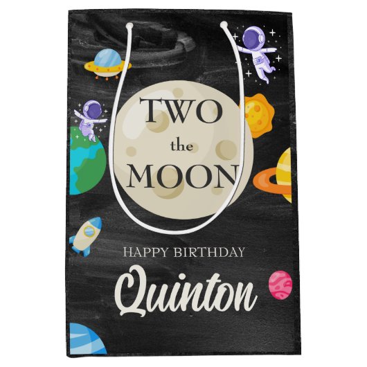 Astronaut Buitenruimte 2e verjaardag Medium Cadeauzakje (Voorkant)