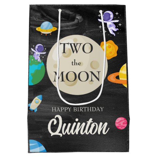 Astronaut Buitenruimte 2e verjaardag Medium Cadeauzakje (Achterkant)