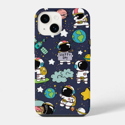 Astronaut Buitenruimte Cartoon iPhone Hoesje (Achterkant)