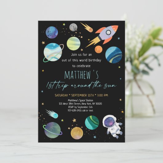 Astronaut Buitenruimte eerste verjaardag Kaart (Staand voorkant)
