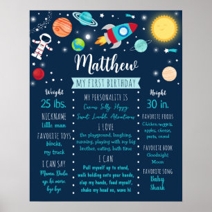 Astronaut Buitenruimte Eerste verjaardag Mijlpaal Poster