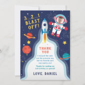 Astronaut Buitenruimte Jongen Foto Verjaardag Bedankkaart (Voorkant)