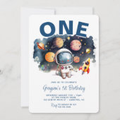 Astronaut Buitenruimte Planeten Jongen 1e Verjaard Kaart (Voorkant)