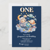 Astronaut Buitenruimte Planeten Jongen 1e Verjaard Kaart (Voorkant)