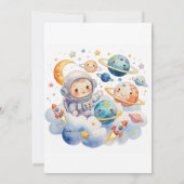 Astronaut Buitenruimte Planeten Jongen 1e Verjaard Kaart (Achterkant)