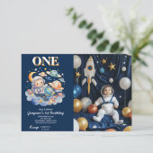 Astronaut Buitenruimte Planeten Jongen 1e Verjaard Kaart (Staand voorkant)