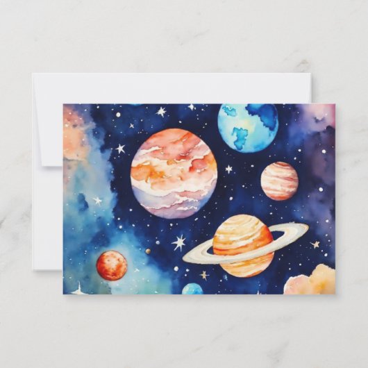 Astronaut Buitenruimte Planeten Jongen 1e Verjaard Kaart (Achterkant)