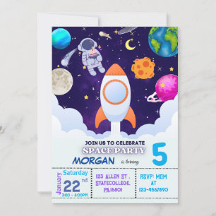 Astronaut, Buitenruimte, Planets Birthday Invitati Bedankkaart