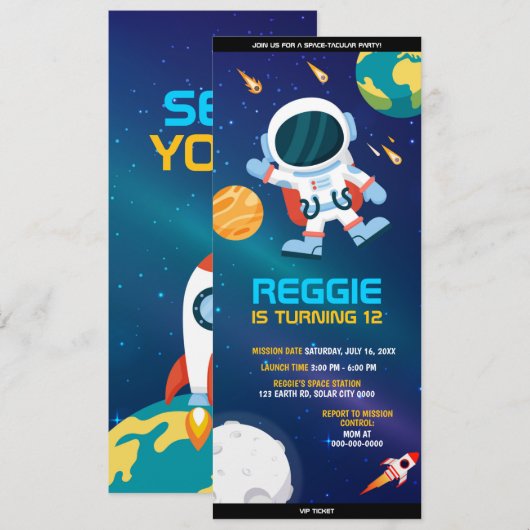 Astronaut Buitenruimte Planets Birthday Ticket Kaart (Voorkant / Achterkant)