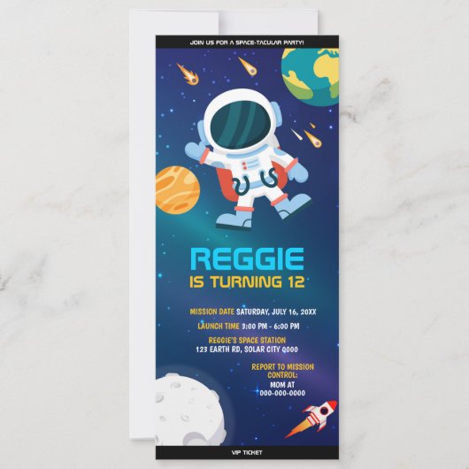 Astronaut Buitenruimte Planets Birthday Ticket Kaart (Voorkant)