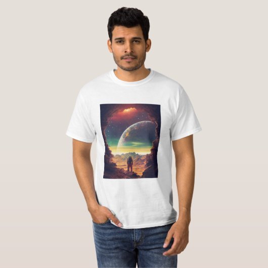 Astronaut Buitenruimte Reizen Maan Aarde T-shirt (Voorkant volledig)