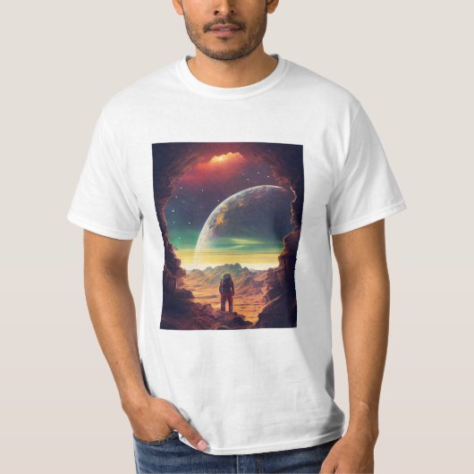 Astronaut Buitenruimte Reizen Maan Aarde T-shirt (Voorkant)