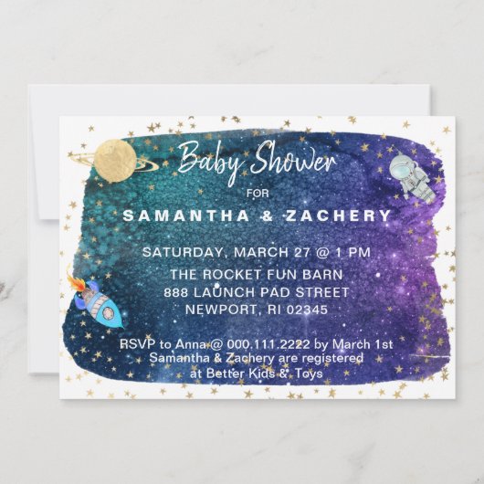 *~* Astronaut Buitenruimte Rocket Baby shower Kaart (Achterkant)