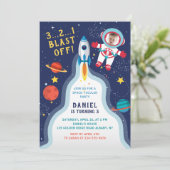 Astronaut Buitenruimte Rocket Shiket Birthday Foto Kaart (Staand voorkant)