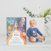 Astronaut Buitenruimte Rocket Shiket Birthday Foto Kaart (Staand voorkant)