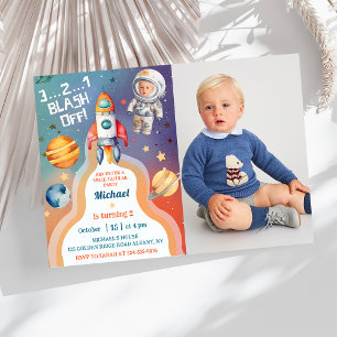 Astronaut Buitenruimte Rocket Shiket Birthday Foto Kaart