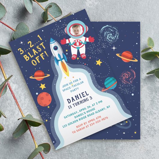 Astronaut Buitenruimte Rocket Shiket Birthday Foto Kaart