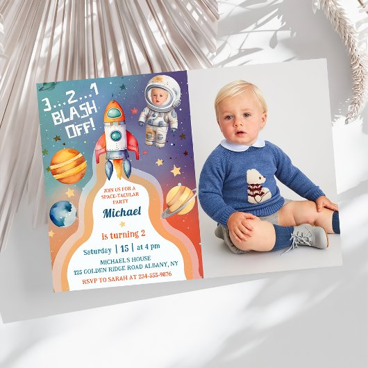 Astronaut Buitenruimte Rocket Shiket Birthday Foto Kaart