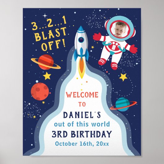 Astronaut Buitenruimte Rocket Shiket Birthday Foto Poster (Voorkant)