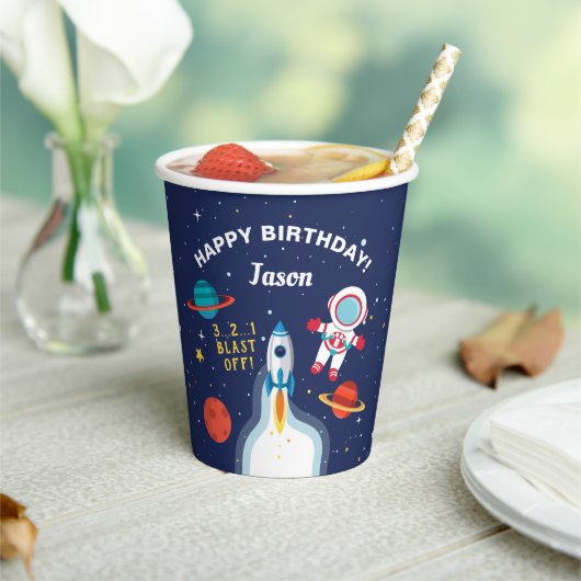 Astronaut Buitenruimte Rocket Shiket Birthday Papieren Bekers (Insitu)