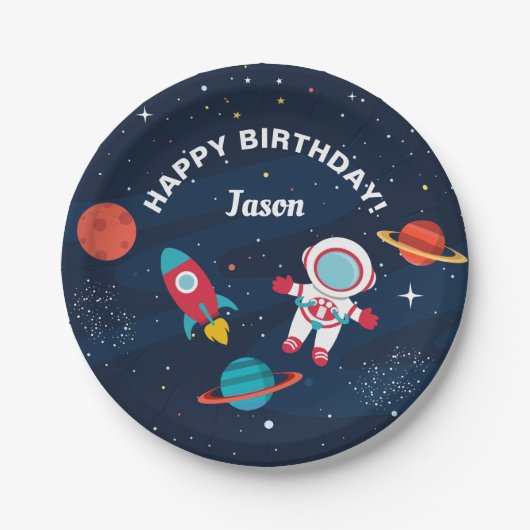 Astronaut Buitenruimte Rocket Shiket Birthday Papieren Bordje (Voorkant)