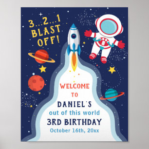 Astronaut Buitenruimte Rocket Shiket Birthday Welk Poster