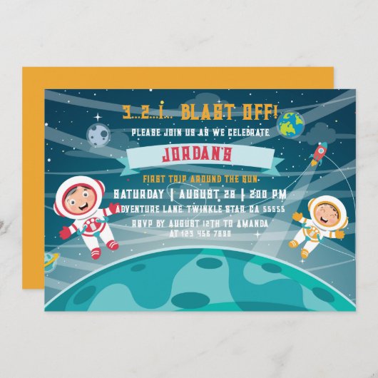 Astronaut Buitenruimte Verjaardagsuitnodiging Kaart (Voorkant / Achterkant)