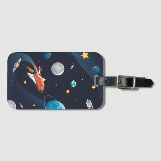 Astronaut Buitenspatie Reienmoonsterren Bagagelabel (Voorkant (horizontaal))
