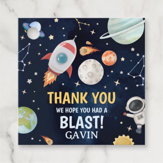 Astronaut Buitenste Ruimte Blaas Van Vierkant Bedankjes Labels (Voorkant)