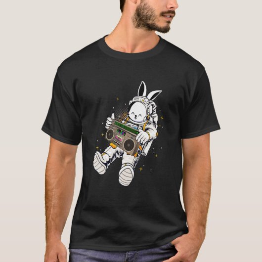 Astronaut Bunny Music Cassettebandje  Happy T-shirt (Voorkant)