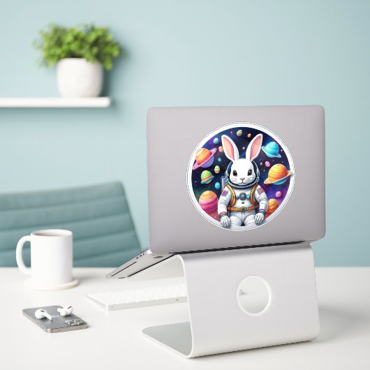 Astronaut Bunny Odyssey Sticker (Laptop op bureau)