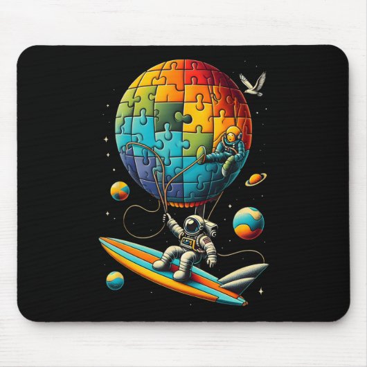 Astronaut Bylloon Autism Awareness Space Autistisc Muismat (Voorkant)