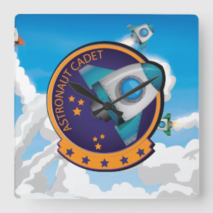 Astronaut Cadet Badge Vierkante Klok
