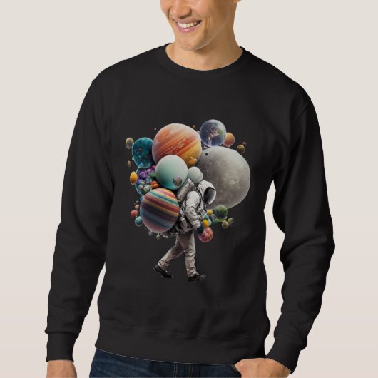 Astronaut carrying Planets and Moons in Space Trui (Voorkant)