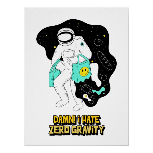 Astronaut Cartoon | Retro Space Wall Art Print Perfect Poster (Voorkant)