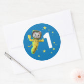 Astronaut Cat Birthday Classic Round Sticker (Envelop)