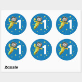 Astronaut Cat Birthday Classic Round Sticker (Vel)