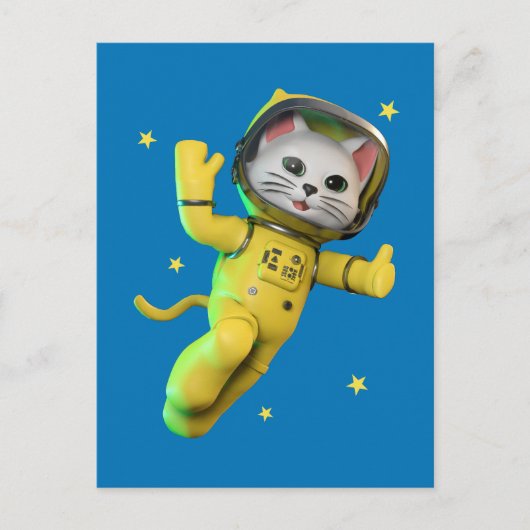 Astronaut Cat Cartoon Briefkaart (Voorkant)