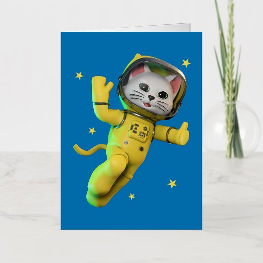 Astronaut Cat Cartoon Folie Wenskaart (Voorkant)