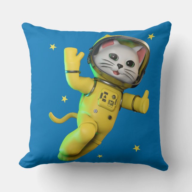 Astronaut Cat Cartoon Kussen (Voorkant)