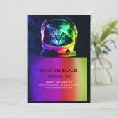 Astronaut Cat Colorful Birthday Uitnodiging (Staand voorkant)