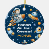 Astronaut Cat Funny Outer Space Baby Name& Photo Keramisch Ornament (Voorkant)