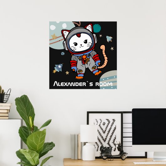 Astronaut Cat gepersonaliseerd Poster (Thuiskantoor)