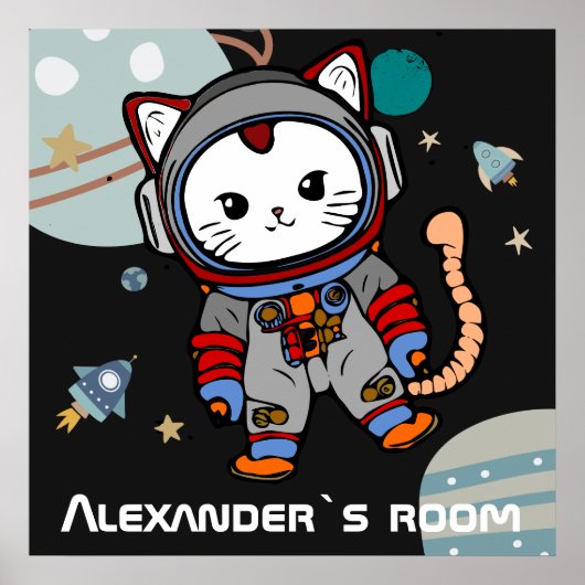 Astronaut Cat gepersonaliseerd Poster (Voorkant)