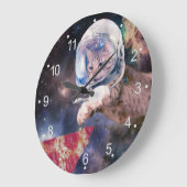 Astronaut cat hunting a pizza slice grote klok (Hoek)