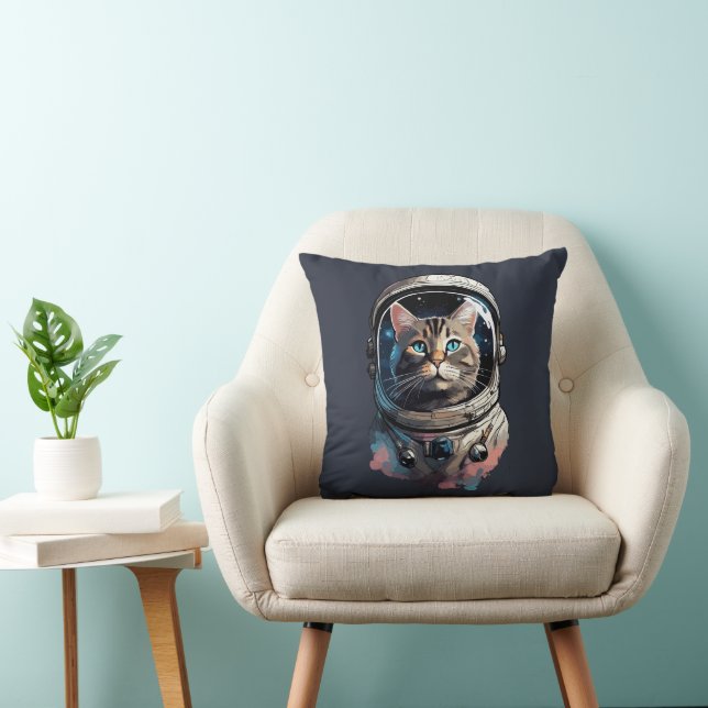 Astronaut Cat in Space Waterverf Kunst Kussen (Stoel)