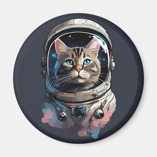 Astronaut Cat in Space Waterverf Kunst Magneet (Voorkant)
