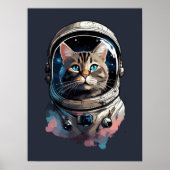 Astronaut Cat in Space Waterverf Kunst Poster (Voorkant)