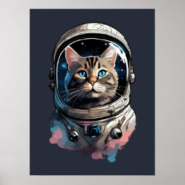 Astronaut Cat in Space Waterverf Kunst Poster